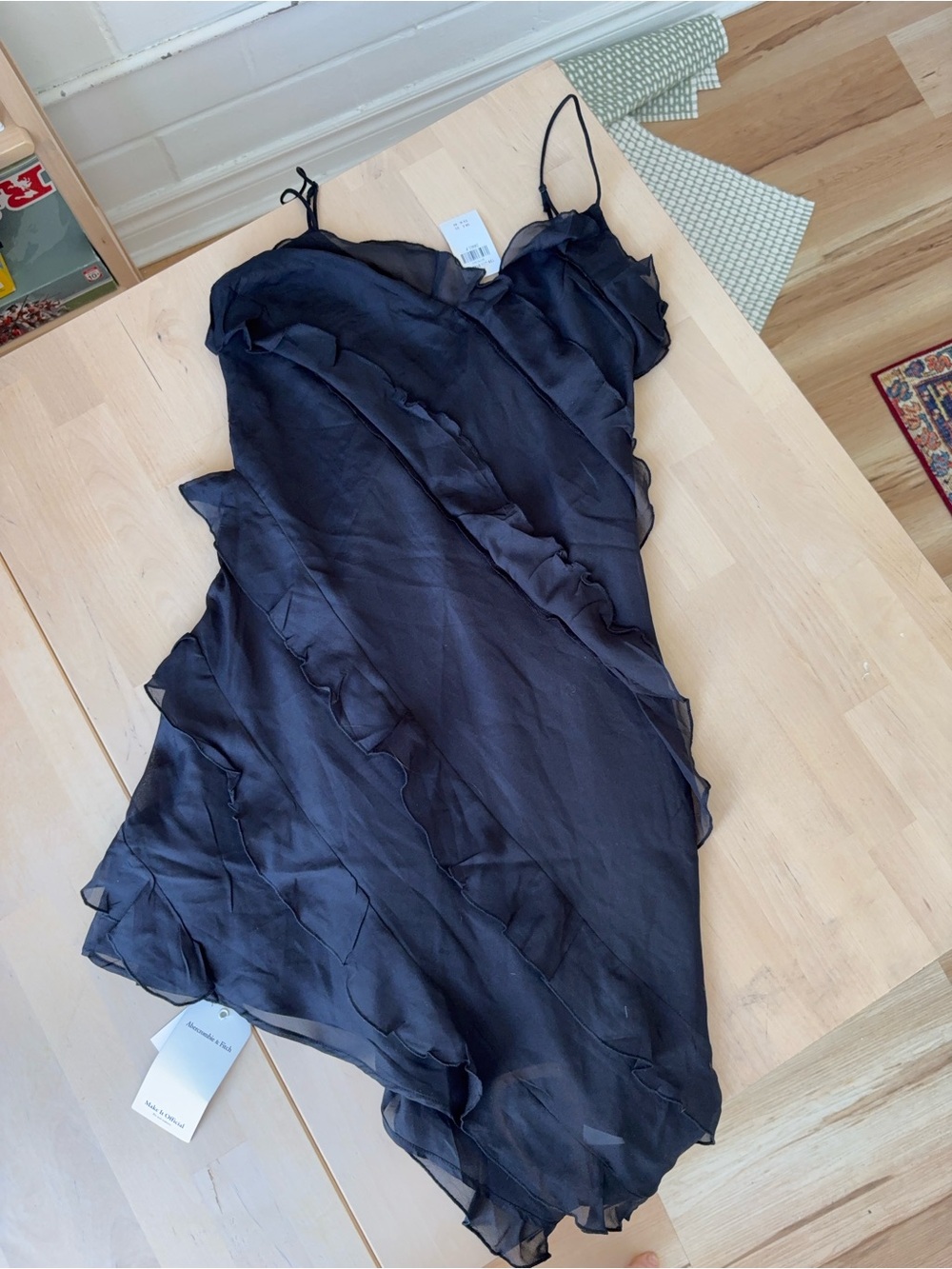 Abercrombie & Fitch Black Asymmetrical Ruffle Slip Dress